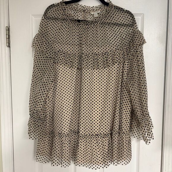 Cato Tan And Black Polka Dot Blouse Size 26/28W - Picture 2 of 9